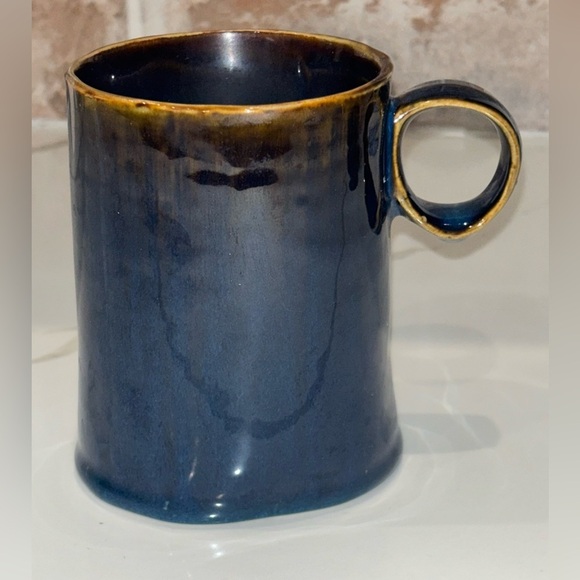 2 World Market Indigo Organic Reactive Glaze Mugs Blue Glaze Brown Accent - Picture 3 of 4